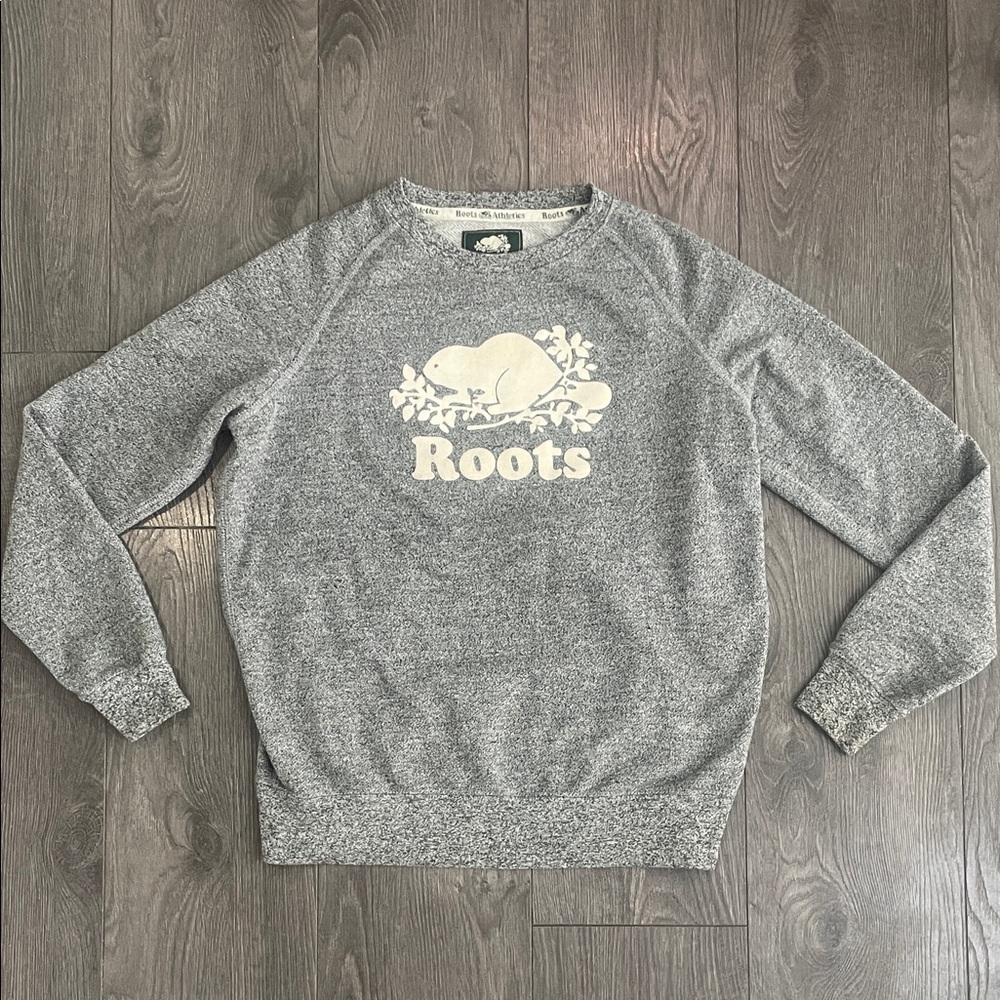 Roots Original Crew Sweatshirt in salt & pepper grey with a white beaver logo